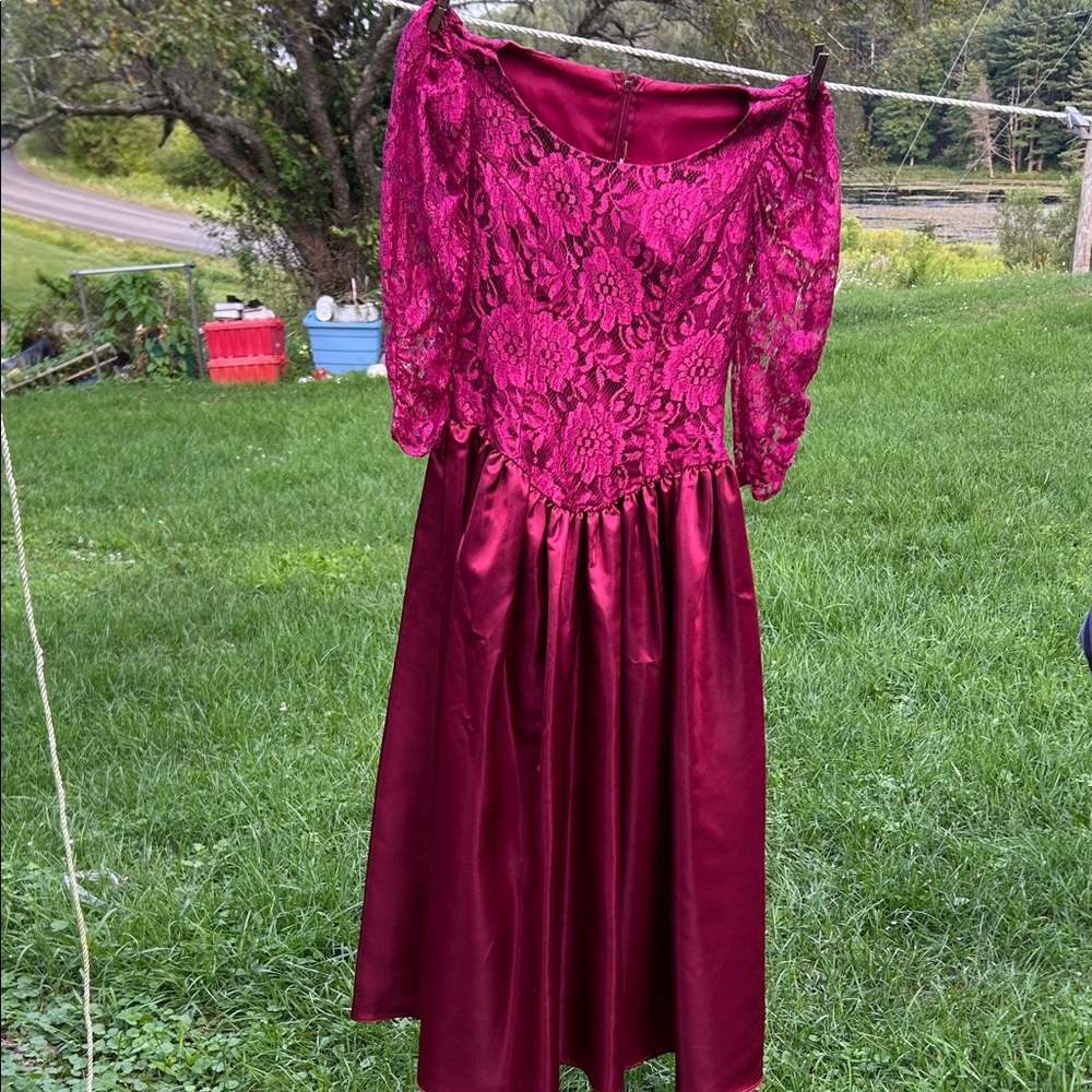 Vintage 90s Party Dress Y2K Satin & Lace Unbranded Fit N Flare Retro Semi-Formal